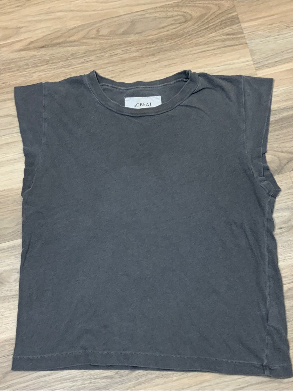 THE GREAT. Washed Charcoal Sleeveless Tank